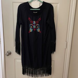 NWOT R Cinco Ranch Black Embroidery Fringe Dress